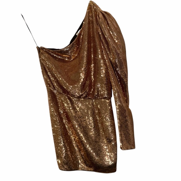 Alexandre Vauthier Gold Sequin One-Shoulder Mini Dress FR42 US10 Cocktail Party - Picture 4 of 14